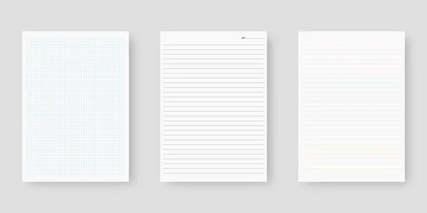 Conjunto Papel Cuaderno Hoja Plantilla Papel Forrado Mockup Aislado Diseño — Archivo Imágenes Vectoriales