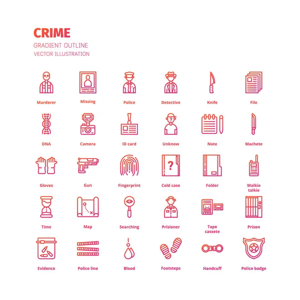 Misdaad Icoon Set Crime Gradiënt Omtrek Pictogram Set Ikoon Voor — Stockvector