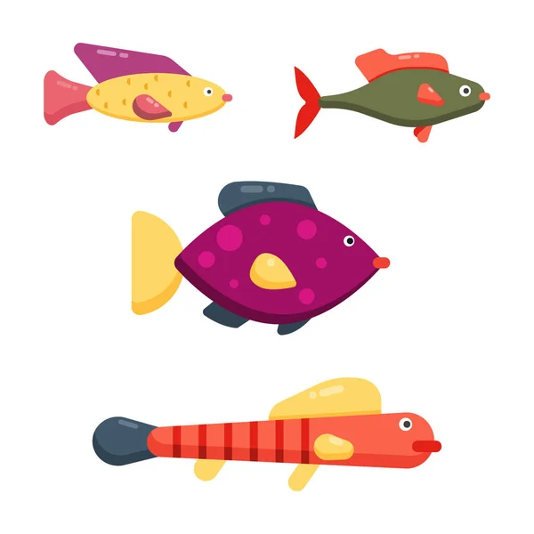 Set River Fish Fish Isolated White Background Vector Illustration — Stock Vector