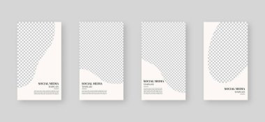 Sosyal medya şablonu. Düzenlenebilir moda sosyal medya hikayeleri. Model izole edildi. Şablon tasarımı. Vektör illüstrasyonu.