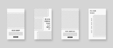 Sosyal medya şablonu. Düzenlenebilir moda sosyal medya hikayeleri. Model izole edildi. Şablon tasarımı. Vektör illüstrasyonu.