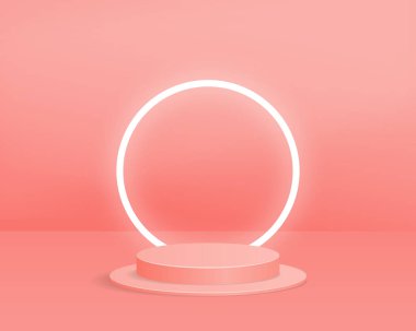 Minimum arkaplanda boş silindir podyumu. Geometrik şekilli nesne ile soyut asgari sahne. Ürün sunumu için tasarım. 3d vektör illüstrasyonu. 