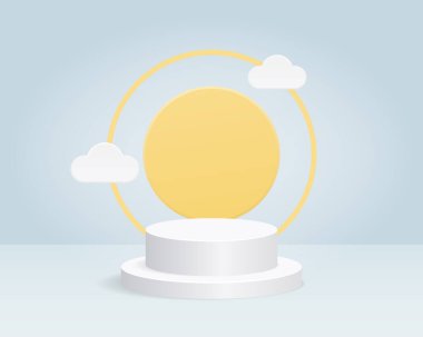 Minimum arkaplanda boş silindir podyumu. Geometrik şekilli nesne ile soyut asgari sahne. Ürün sunumu için tasarım. 3d vektör illüstrasyonu. 