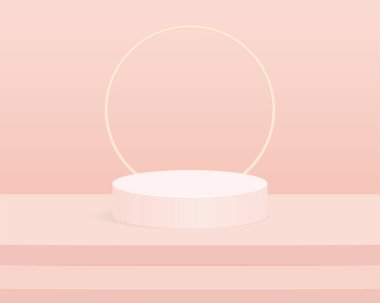 Minimum arkaplanda boş silindir podyumu. Geometrik şekilli nesne ile soyut asgari sahne. Ürün sunumu için tasarım. 3d vektör illüstrasyonu. 