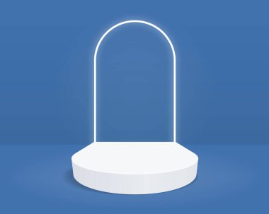 Minimum arkaplanda boş silindir podyumu. Geometrik şekilli nesne ile soyut asgari sahne. Ürün sunumu için tasarım. 3d vektör illüstrasyonu. 