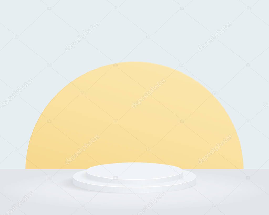 Empty cylinder podium on minimal background. Abstract minimal scene with geometric shape object. Design for product presentation. 3d vector illustration. 