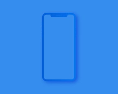 Akıllı telefon model vektörü. Mavi arkaplanda boş bir akıllı telefon var. Model vektörü izole edildi. Şablon tasarımı. Gerçekçi vektör illüstrasyonu.