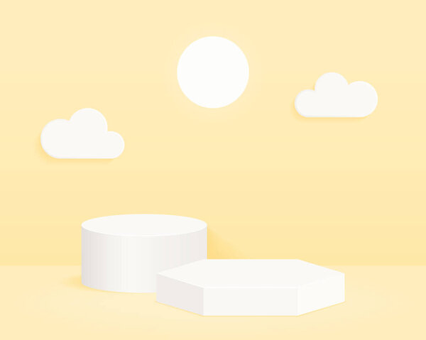 Empty cylinder podium on minimal background. Abstract minimal scene with geometrical forms. Design for product presentation. 3d vector illustration. 