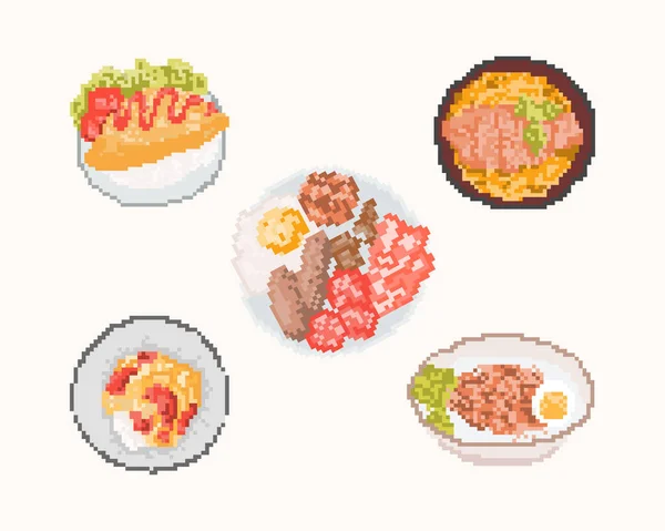 Set Alimentos Pixel Art Bit Ilustración Vector Arte — Archivo Imágenes Vectoriales