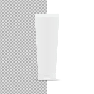 Plastik kozmetik tüp modeli. Plastik kozmetik konteynır. Model vektörü izole edildi. Şablon tasarımı. Gerçekçi vektör illüstrasyonu.
