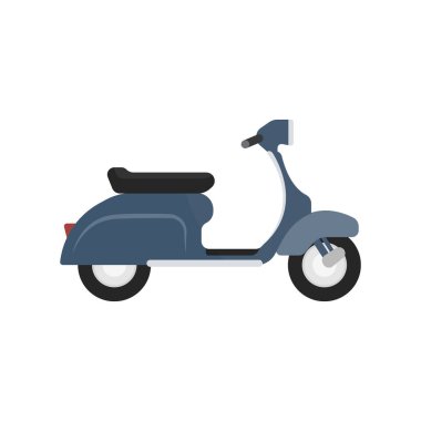 Beyaz arka planda izole edilmiş klasik scooter. Düz tasarım vektörü.