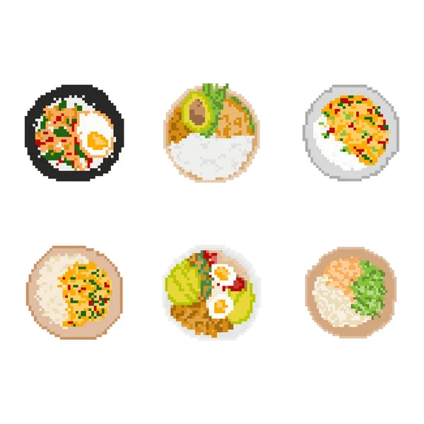 Set Alimentos Pixel Art Bit Ilustración Vector Arte — Archivo Imágenes Vectoriales