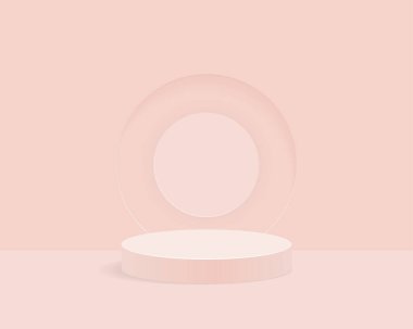 Minimum arkaplanda boş silindir podyumu. Geometrik formlarla soyut asgari sahne. Ürün sunumu için tasarım. 3d vektör illüstrasyonu. 