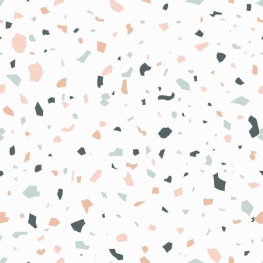 Renkli kaya parçalarıyla terrazzo pürüzsüz desen. Terrazzo kusursuz desen. Pastel renkler. Mermer dokusu. Terrazzo mermer desenli. Vektör illüstrasyonu.