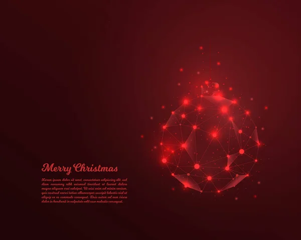 クリスマスボール 概要低ポリクリスマスボール 赤の背景に独立した多角形のワイヤーフレームボールイラスト ベクターイラスト — ストックベクタ