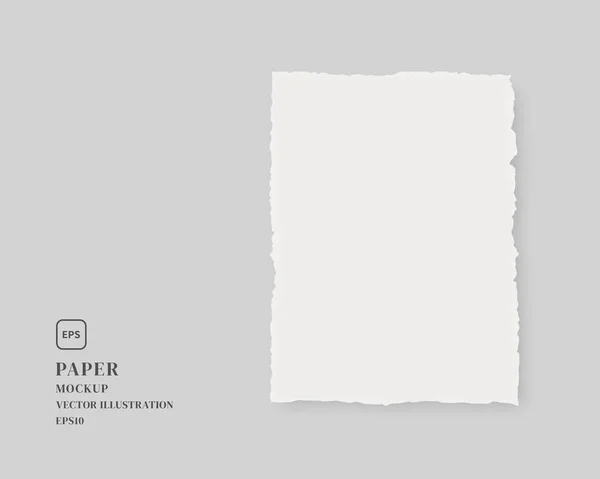 Papier Blanc Déchiré Modèle Papier Isolé Sur Fond Gris Mockup — Image vectorielle