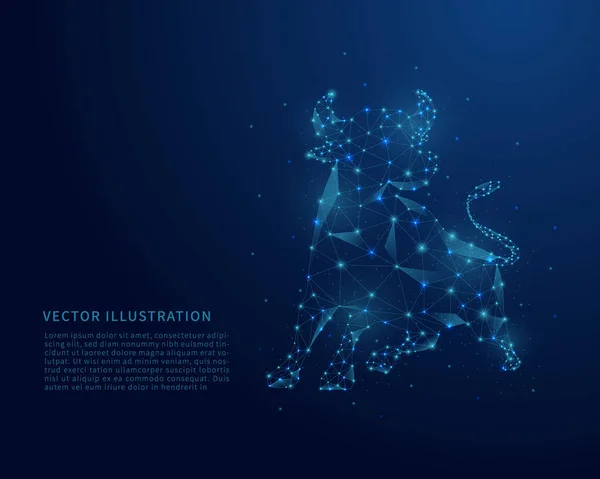 Абстрактный Низкопробный Бык Полигональная Проволочная Сетка Синем Фоне — стоковый вектор