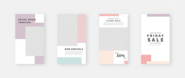 Sosyal medya şablonu. Düzenlenebilir moda sosyal medya hikayeleri. Model izole edildi. Şablon tasarımı. Vektör illüstrasyonu.