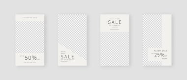 Sosyal medya şablonu. Düzenlenebilir moda sosyal medya hikayeleri. Model izole edildi. Şablon tasarımı. Vektör illüstrasyonu.