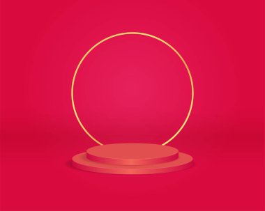 Minimum arkaplanda boş silindir podyumu. Geometrik formlarla soyut asgari sahne. Ürün sunumu için tasarım. 3d vektör illüstrasyonu. 