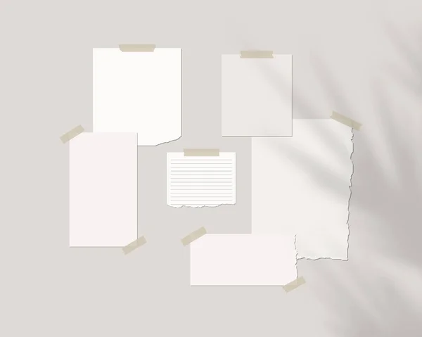 ムードボードモックアップテンプレート 影のオーバーレイと壁に白い紙の空のシート モックアップベクトル分離 テンプレートデザイン 現実的なベクトル図 — ストックベクタ