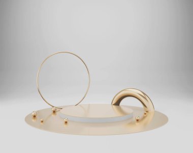 Geometrik formlarla soyut asgari sahne. Minimum arkaplanda boş silindir podyumu. Ürün sunumu için tasarım. 3B görüntüleme.