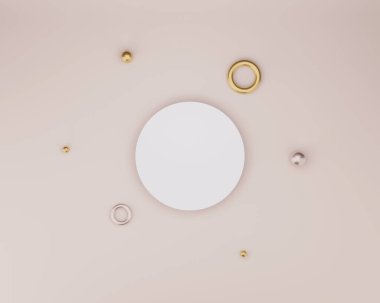 Geometrik formlarla soyut asgari sahne. Minimum arkaplanda boş silindir podyumu. Üst Manzara. Ürün sunumu için tasarım. 3B görüntüleme.