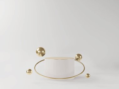 Geometrik formlarla soyut asgari sahne. Minimum arkaplanda boş podyum görüntüsü. Ürün sunumu için tasarım. 3B görüntüleme.