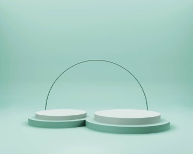 Geometrik formlarla soyut asgari sahne. Minimum arkaplanda boş podyum görüntüsü. Ürün sunumu için tasarım. 3B görüntüleme.