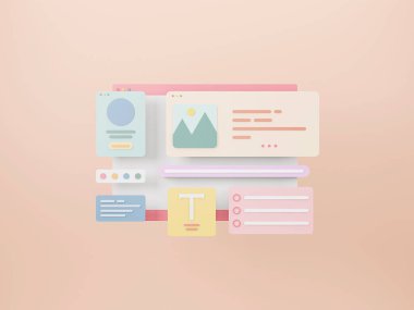 Web sayfası arayüz tasarımı. Web tasarımı ve web geliştirme konsepti. Kullanıcı arayüzü optimizasyonu. 3d oluşturma.