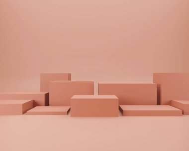 Geometrik formlarla soyut asgari sahne. Minimum arkaplanda boş podyum görüntüsü. Ürün sunumu için tasarım. 3B görüntüleme.