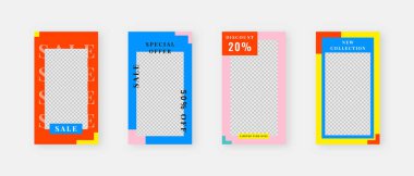 Sosyal medya şablonu. Düzenlenebilir moda sosyal medya hikayeleri. Model izole edildi. Şablon tasarımı. Vektör illüstrasyonu.