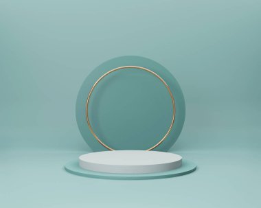 Geometrik formlarla soyut asgari sahne. Minimum arkaplanda boş podyum görüntüsü. Ürün sunumu için tasarım. 3B görüntüleme.