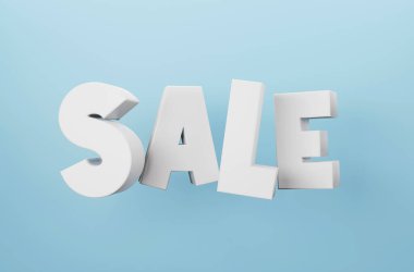 Mavi arka planda 3 boyutlu satış kelimesi. 3d oluşturma. 