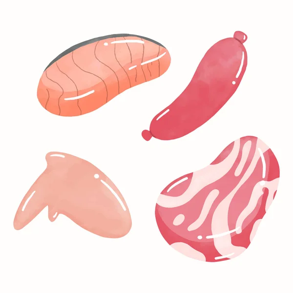 Set Alimentos Acuarela Pintura Digital Ilustración Vectorial — Archivo Imágenes Vectoriales