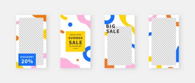 Sosyal medya şablonu. Düzenlenebilir moda sosyal medya hikayeleri. Model izole edildi. Şablon tasarımı. Vektör illüstrasyonu.