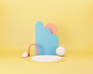 Geometrik formlarla soyut asgari sahne. Minimum arkaplanda boş podyum görüntüsü. Ürün sunumu için tasarım. 3B görüntüleme.