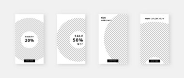 Sosyal medya şablonu. Düzenlenebilir moda sosyal medya hikayeleri. Model izole edildi. Şablon tasarımı. Vektör illüstrasyonu.