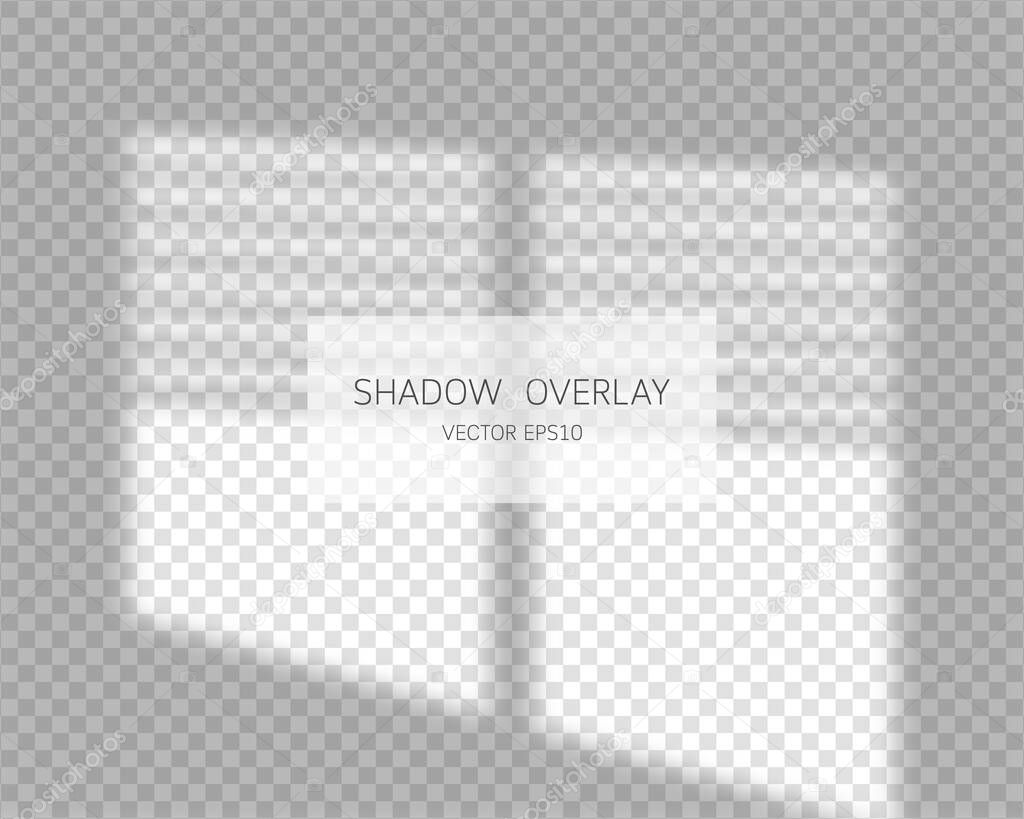 Shadow overlay effect. Natural shadows from window isolated on transparent background. Vector illustration. 