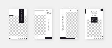 Sosyal medya şablonu. Düzenlenebilir moda sosyal medya hikayeleri. Model izole edildi. Şablon tasarımı. Vektör illüstrasyonu.