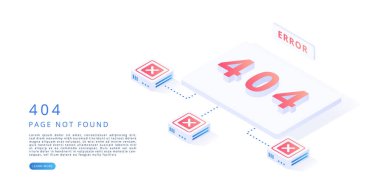 İzometrik vektör çiziminde 404 hata sayfası. 404 hata, site bakımı, sayfa bulunamadı. 