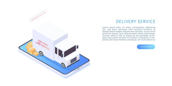 Delivery Service Mobile Application Concept Transportation Delivery Isometric Vector Illustration — Vetor de Stock