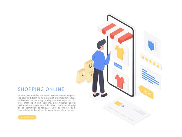 Compras Línea Compras Línea Sitio Web Aplicación Móvil Compras Móviles — Vector de stock