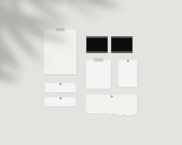 Шаблон Макета Дошки Настрою Порожні Листи Білого Паперу Стіні Накладкою — стоковий вектор