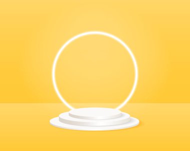 Minimum arkaplanda boş silindir podyumu. Geometrik formlarla soyut asgari sahne. Ürün sunumu için tasarım. 3d vektör illüstrasyonu. 