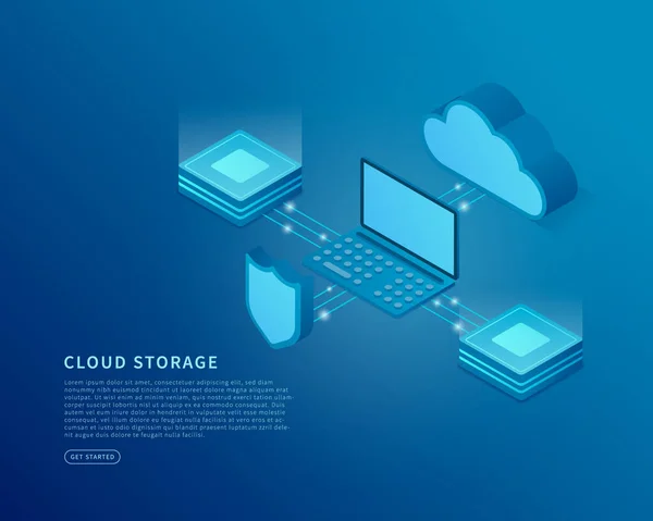 Concept Stockage Cloud Illustration Vectorielle Isométrique Service Application Numérique Avec — Image vectorielle