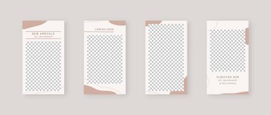 Sosyal medya şablonu. Düzenlenebilir moda sosyal medya hikayeleri. Model izole edildi. Şablon tasarımı. Vektör illüstrasyonu.