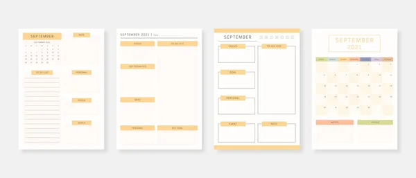 September 2021 Planer Moderne Planer Vorlagen Planer Und Liste Monatliche — Stockvektor