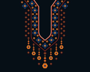 Geometrik etnik oryantal model. Tekstil, moda kadını, arka plan, duvar kağıdı, giysi ve ambalaj için kolye nakışı. Vektör illüstrasyonu. 