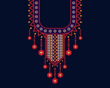 Geometrik etnik oryantal model. Tekstil, moda kadını, arka plan, duvar kağıdı, giysi ve ambalaj için kolye nakışı. Vektör illüstrasyonu. 